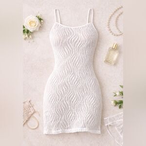 Cherry Pie White Sheer Lace Wave Slip Dress Nightgown One Size Vintage